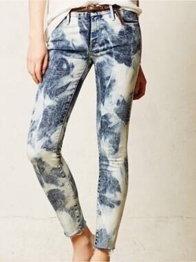 Mother Women’s Looker Ankle Fray Dog Gone It Tie Dye Cropped Slim Jeans Size 26